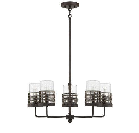 Granada 5-Light Chandelier in Gunsmoke with Gray Rattan