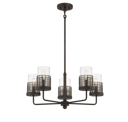 Granada 5-Light Chandelier in Gunsmoke with Gray Rattan