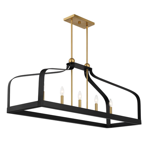 Sheffield 5-Light Linear Chandelier in White with Warm Brass Accents