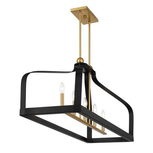 Sheffield 5-Light Linear Chandelier in White with Warm Brass Accents