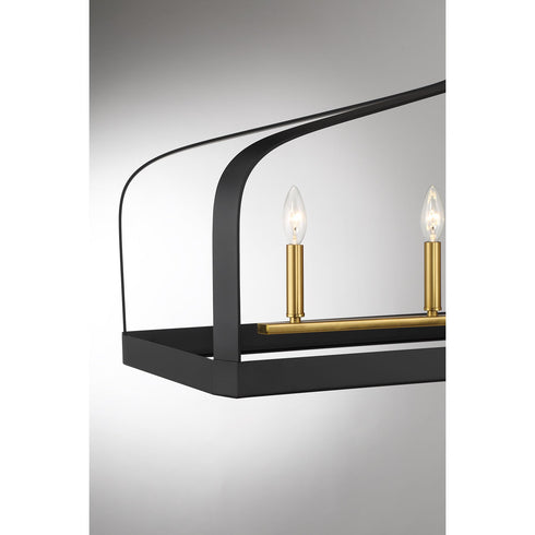Sheffield 5-Light Linear Chandelier in White with Warm Brass Accents