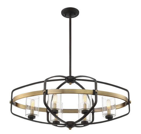 Kirkland 6-Light Linear Chandelier in English Bronze and Warm Brass