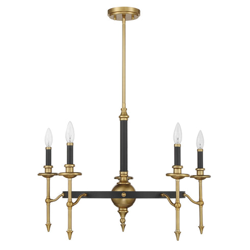 Consulate 5-Light Chandelier in Matte Black and Warm Brass