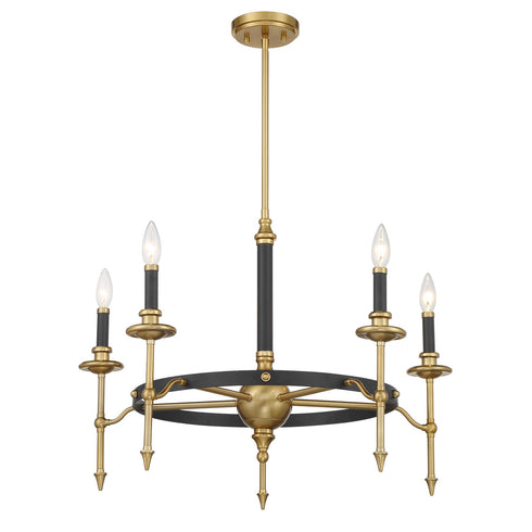 Consulate 5-Light Chandelier in Matte Black and Warm Brass