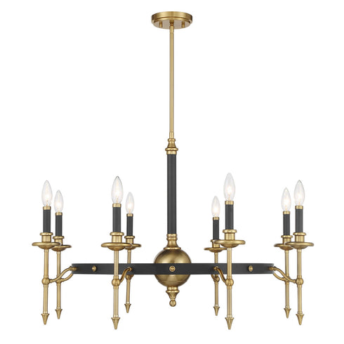 Consulate 8-Light Chandelier in Matte Black and Warm Brass