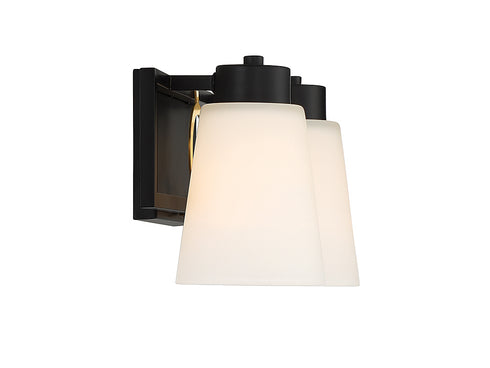 Russo 2-Light Bathroom Vanity Light in Matte Black with Warm Brass Accents