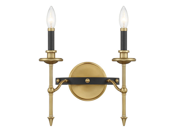 Consulate 2-Light Wall Sconce in Matte Black and Warm Brass
