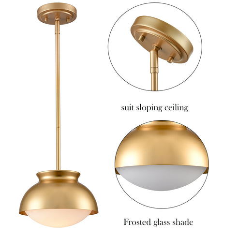 Ravenna Modern Gold Pendant Light with Milk Glass Shade 1- Light