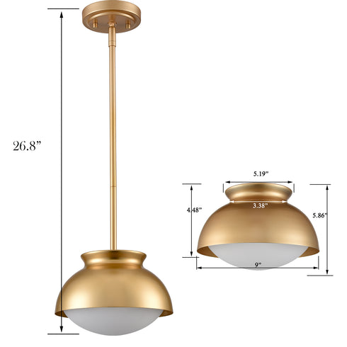 Ravenna Modern Gold Pendant Light with Milk Glass Shade 1- Light