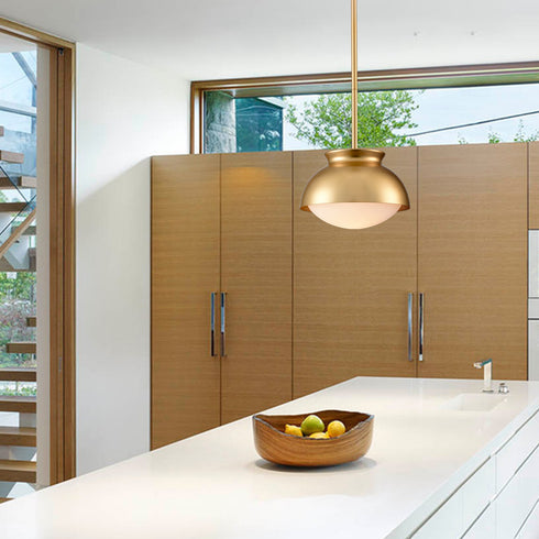 Ravenna Modern Gold Pendant Light with Milk Glass Shade 1- Light