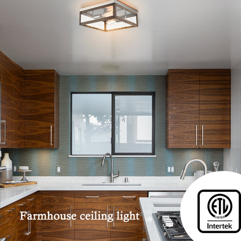 Monviso Rustic Farmhouse Flush Mount Ceiling Light Brush Nickel / Bronze 2-Lights