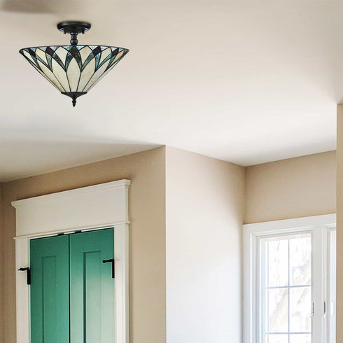 Monopoli 3-Light Tiffany Glass Semi-Flush Mount Ceiling Light