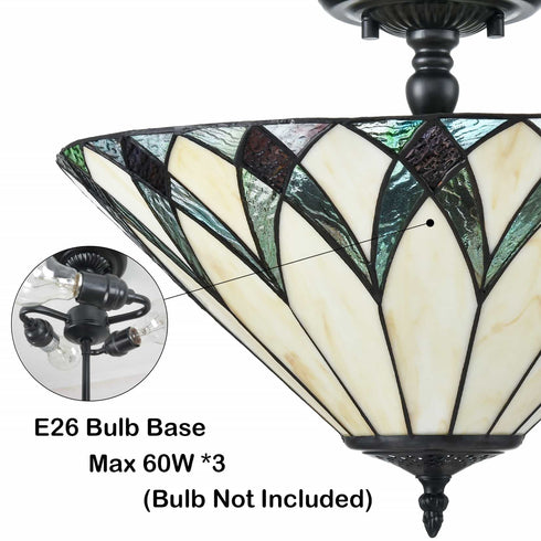 Monopoli 3-Light Tiffany Glass Semi-Flush Mount Ceiling Light