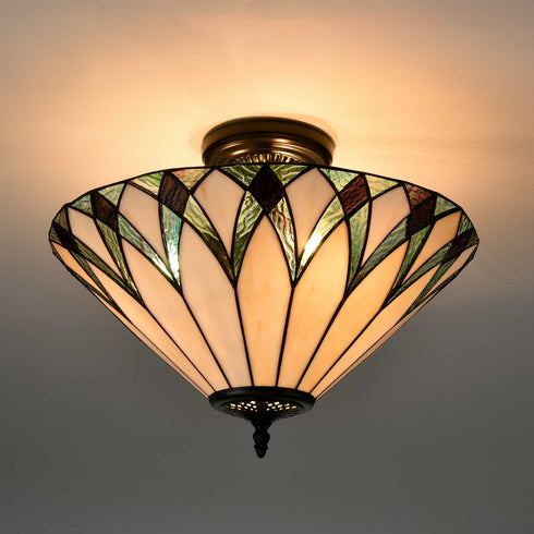 Monopoli 3-Light Tiffany Glass Semi-Flush Mount Ceiling Light