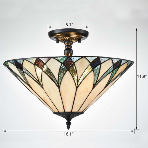 Monopoli 3-Light Tiffany Glass Semi-Flush Mount Ceiling Light