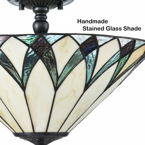 Monopoli 3-Light Tiffany Glass Semi-Flush Mount Ceiling Light