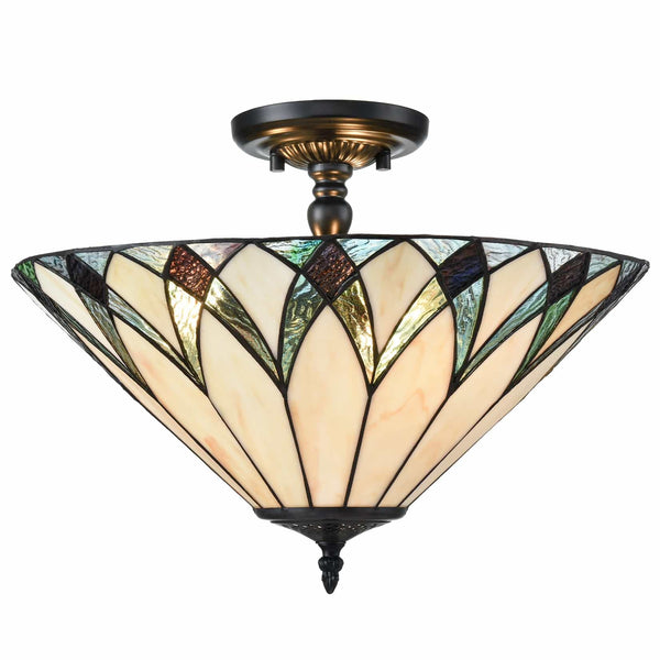 Monopoli 3-light Tiffany glass semi-flush mount ceiling light