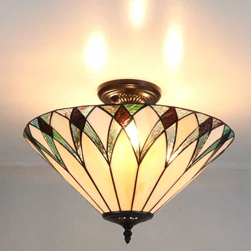 Monopoli 3-Light Tiffany Glass Semi-Flush Mount Ceiling Light