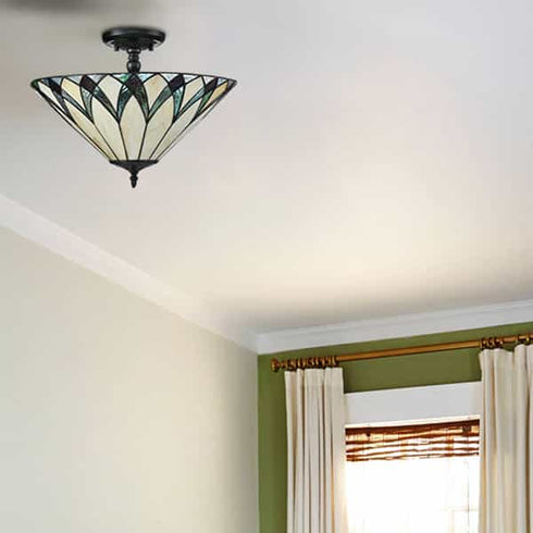 Monopoli 3-Light Tiffany Glass Semi-Flush Mount Ceiling Light