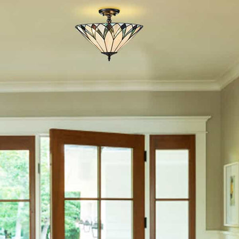 Monopoli 3-Light Tiffany Glass Semi-Flush Mount Ceiling Light