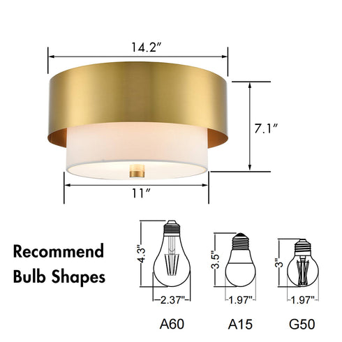 Modern Gold Ceiling Light Flush Mount with White Linen Shade
