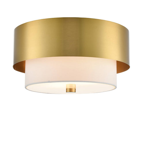 Modern Gold Ceiling Light Flush Mount with White Linen Shade
