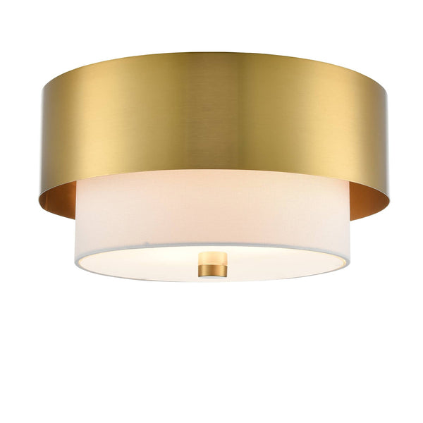 Modern Gold Ceiling Light Flush Mount with White Linen Shade