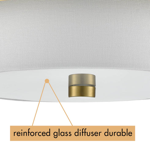 Modern Gold Ceiling Light Flush Mount with White Linen Shade