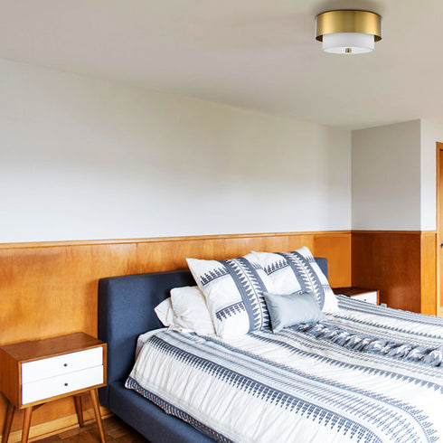 Modern Gold Ceiling Light Flush Mount with White Linen Shade