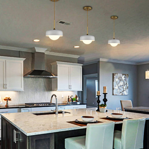 Industrial Modern Kitchen Pendant Light White Barn and Glass Shade