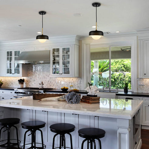 Industrial Modern Black Barn Pendant Light with Glass Shade