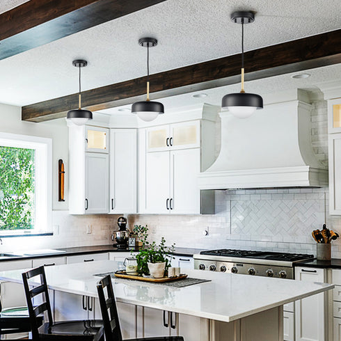 Industrial Modern Black Barn Pendant Light with Glass Shade