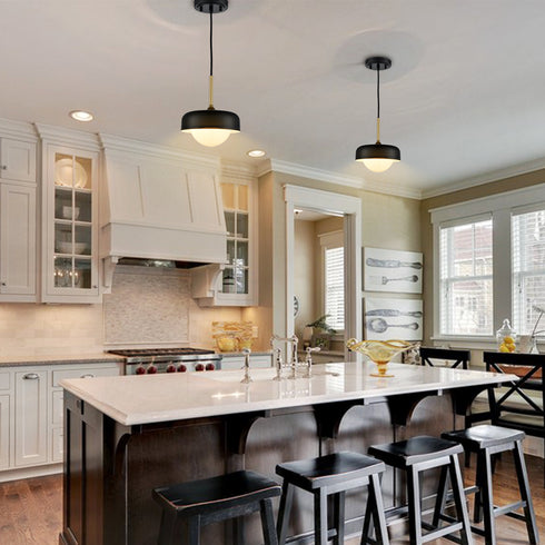 Industrial Modern Black Barn Pendant Light with Glass Shade