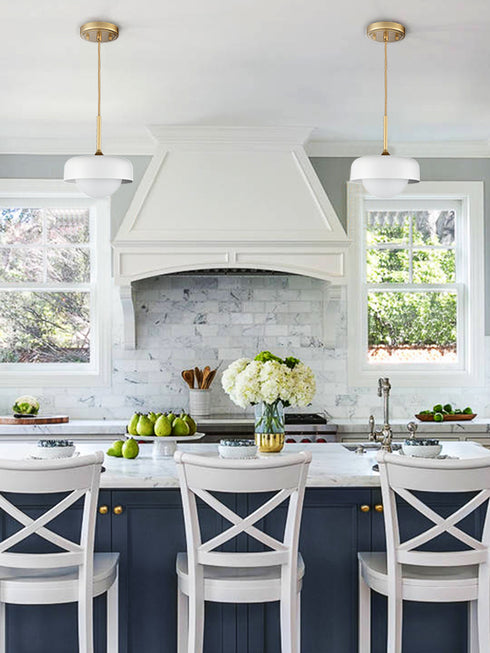 Industrial Modern Kitchen Pendant Light White Barn and Glass Shade