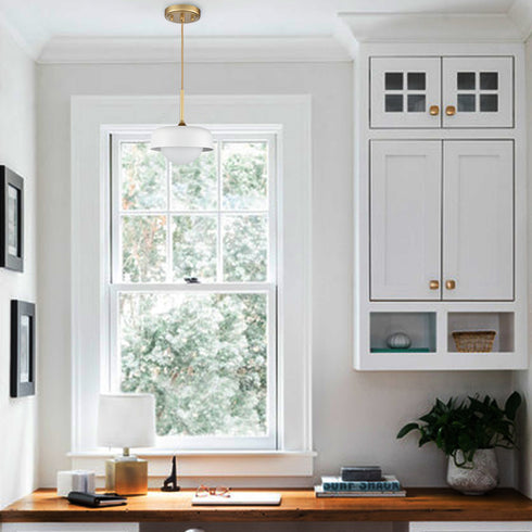 Industrial Modern Kitchen Pendant Light White Barn and Glass Shade