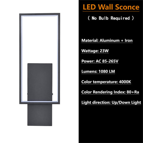 Modern Black Metal LED Wall Sconce with Rectangle Aluminum Shade Neutral Light 4000K