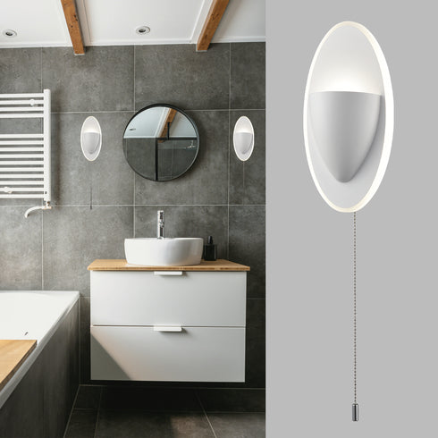 White Bedside LED-15W-4000K Wall Light, Simple and Small Wall Sconce with Pull Chain Switch