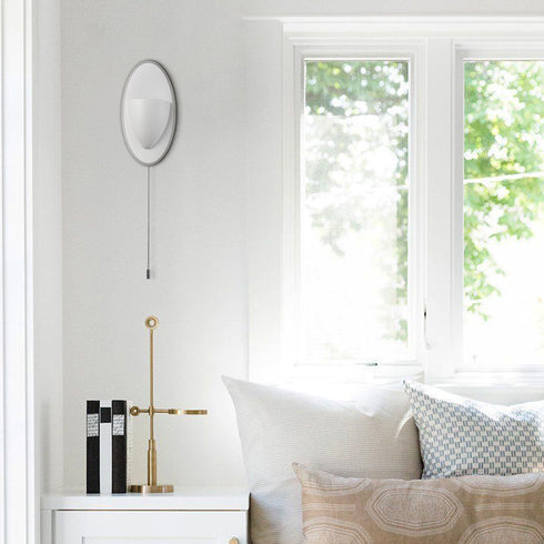 White Bedside LED-15W-4000K Wall Light, Simple and Small Wall Sconce with Pull Chain Switch