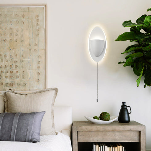 White Bedside LED-15W-4000K Wall Light, Simple and Small Wall Sconce with Pull Chain Switch