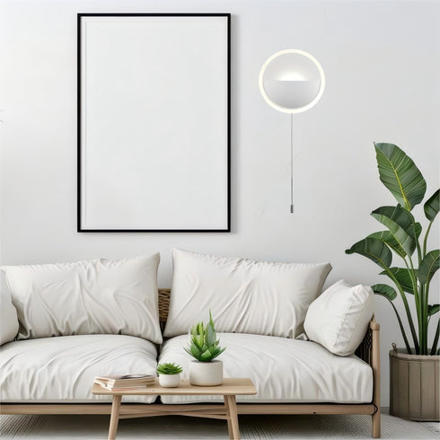 Simple Round Acrylic LED Wall Sconce 8.5W-4000K with Pull Chain Switch