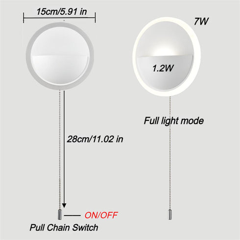 Simple Round Acrylic LED Wall Sconce 8.5W-4000K with Pull Chain Switch