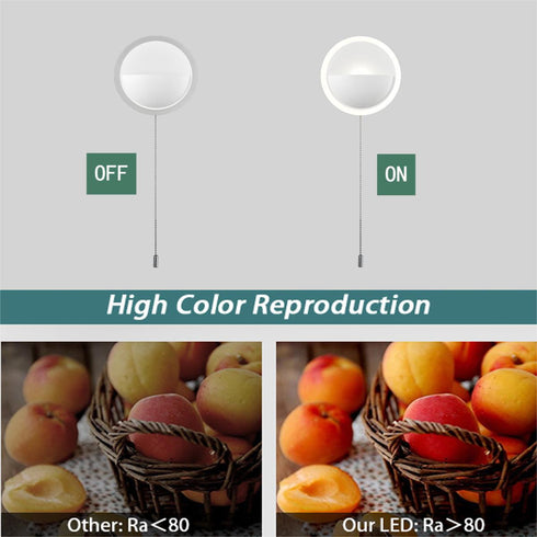 Simple Round Acrylic LED Wall Sconce 8.5W-4000K with Pull Chain Switch