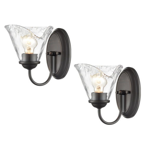 Rustic Finish Wall Sconce Vintage Vanity Light with Clear Glass Shade Set of 2