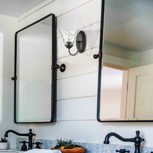 Rustic Finish Wall Sconce Vintage Vanity Light with Clear Glass Shade Set of 2