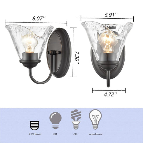 Rustic Finish Wall Sconce Vintage Vanity Light with Clear Glass Shade Set of 2
