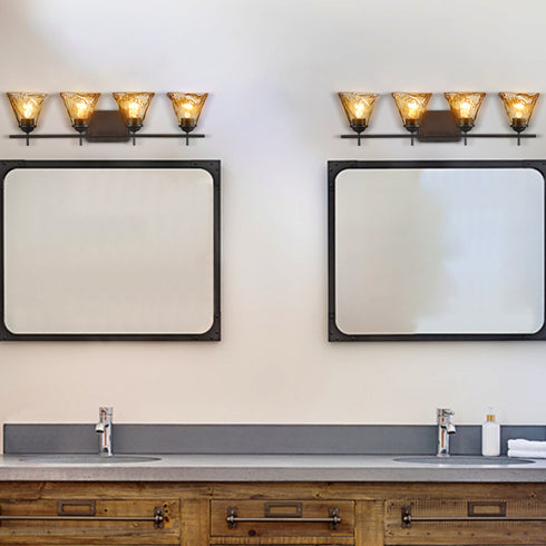 Vintage Style Wall Lamp 4 Light Bathroom Vanity Light with Amber Glow Glass Shade