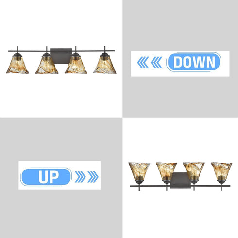 Vintage Style Wall Lamp 4 Light Bathroom Vanity Light with Amber Glow Glass Shade