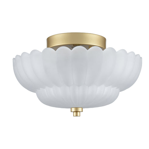 3-light Modern Gold Metal with Scalloped Milk Glass Semi Flush Mount Ceiling Light for Living Room