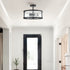 Farmhouse Semi Flush Mount Ceiling Light with Hammered Glass 3- Light