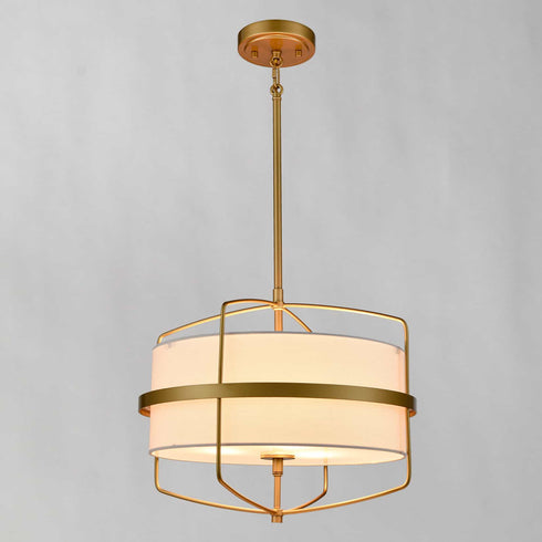 Mid Century Modern Drum Chandelier Pendant Light with Fabric Shade